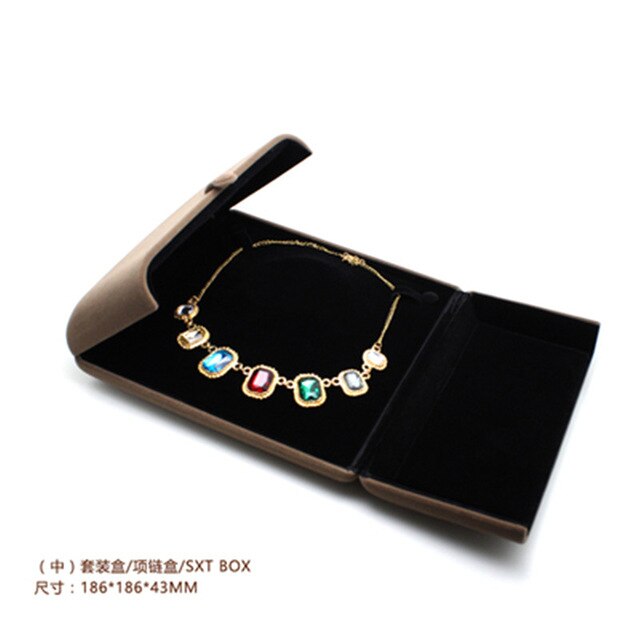 leather High-quality villi ring box for jewellery pendant bracelet jewelry set boxes packaging display gift box Button switch
