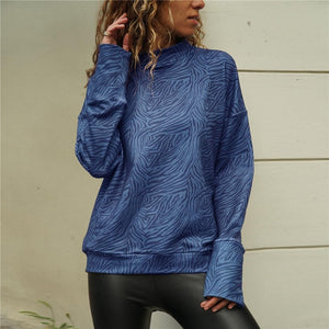 2020 New Zebra Print Womens Tops And Blouses Spring Casual Knitted Shirt Stand Collar Long Sleeve Ladies Blouse Top Blusa Mujer