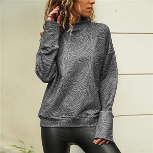2020 New Zebra Print Womens Tops And Blouses Spring Casual Knitted Shirt Stand Collar Long Sleeve Ladies Blouse Top Blusa Mujer