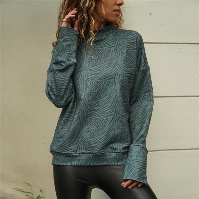 2020 New Zebra Print Womens Tops And Blouses Spring Casual Knitted Shirt Stand Collar Long Sleeve Ladies Blouse Top Blusa Mujer