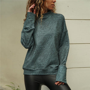 2020 New Zebra Print Womens Tops And Blouses Spring Casual Knitted Shirt Stand Collar Long Sleeve Ladies Blouse Top Blusa Mujer