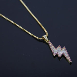 Hip Hop Bling Lightning Pendants with Stainless Steel Chain Necklace Dropshipping