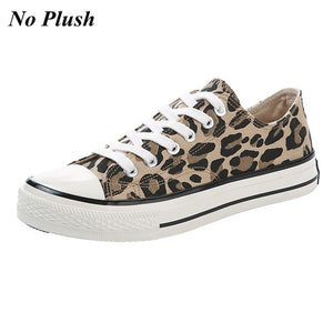 Winter Leopard Ankle Boots Women Plush Lining Lace-Up Canvas Shoes Woman Casual High-Top Shoes Fashion Sneakers Women Boots