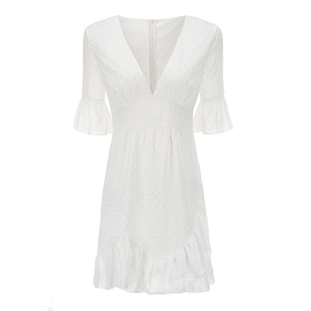 JYSS summer seaside white pink women dresses chiffon v-neck ruffles girl dress frocks for women sexy bodycon mini dress 81875