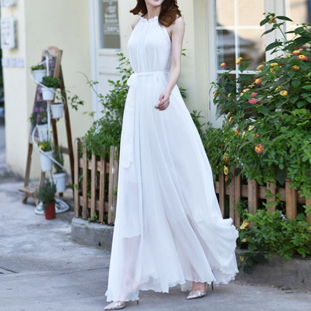 Womens Evening Party elegant fashion loose dress Formal Chiffon Sleeveless Prom Long Maxi dress robe femme dresses Lady frocks