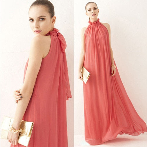 Womens Evening Party elegant fashion loose dress Formal Chiffon Sleeveless Prom Long Maxi dress robe femme dresses Lady frocks