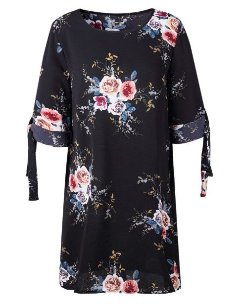 Women chiffon Dress new Girl print vintage frock Summer office lady Dresses Female Autumn fashion Rope 5XL 4XL XXXL XXL