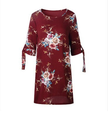 Women chiffon Dress new Girl print vintage frock Summer office lady Dresses Female Autumn fashion Rope 5XL 4XL XXXL XXL