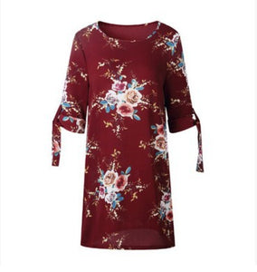 Women chiffon Dress new Girl print vintage frock Summer office lady Dresses Female Autumn fashion Rope 5XL 4XL XXXL XXL