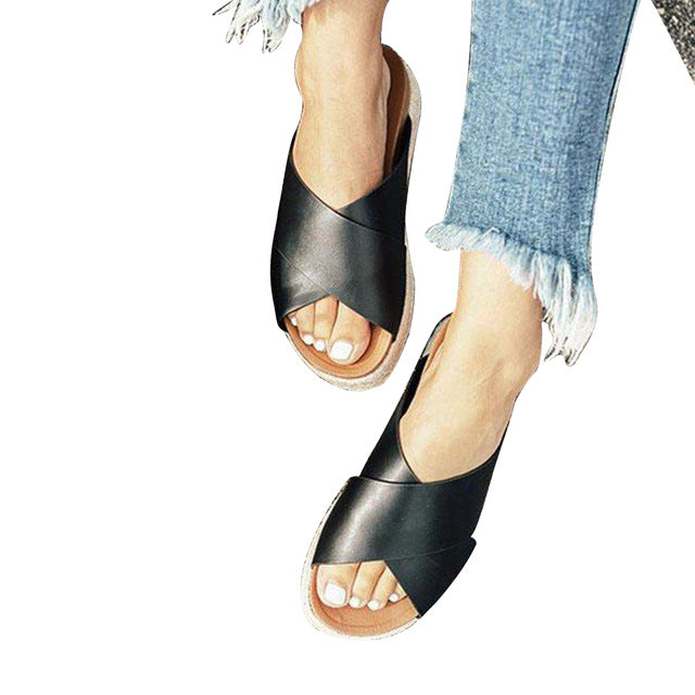 Retro Wedge Platform Women Slippers Sexy Faux Suede Home Travel Summer Beach Peep Toe Non Slip Wear Resistant Breathable Casual