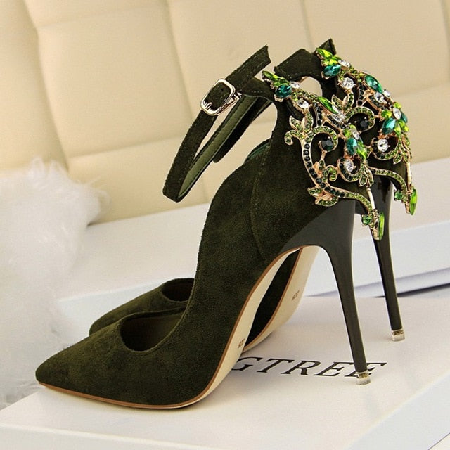 Women Heels Pumps 2019 Summer New Ankle Lace Diamond Dresses Womens Wedding High Heel High Quality Sexy Ladies Party Shoes