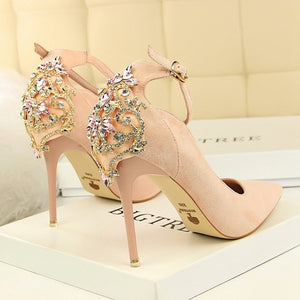 Women Heels Pumps 2019 Summer New Ankle Lace Diamond Dresses Womens Wedding High Heel High Quality Sexy Ladies Party Shoes