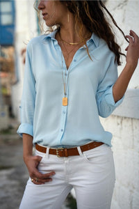 3XL Women Tops Blouses Autumn Elegant Long Sleeve Solid V-Neck Chiffon Blouse Female Sweet Work Wear Shirts Blusa