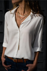 3XL Women Tops Blouses Autumn Elegant Long Sleeve Solid V-Neck Chiffon Blouse Female Sweet Work Wear Shirts Blusa