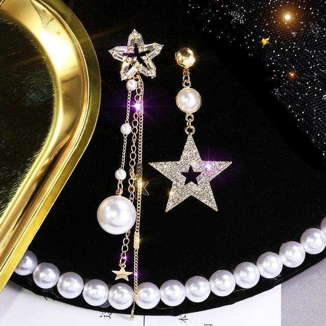 2019 New Crystal Pearl Tassel Earrings Female Long Paragraph Geometric Pendant Earrings Wedding Fashion Jewelry Jewelry Gifts
