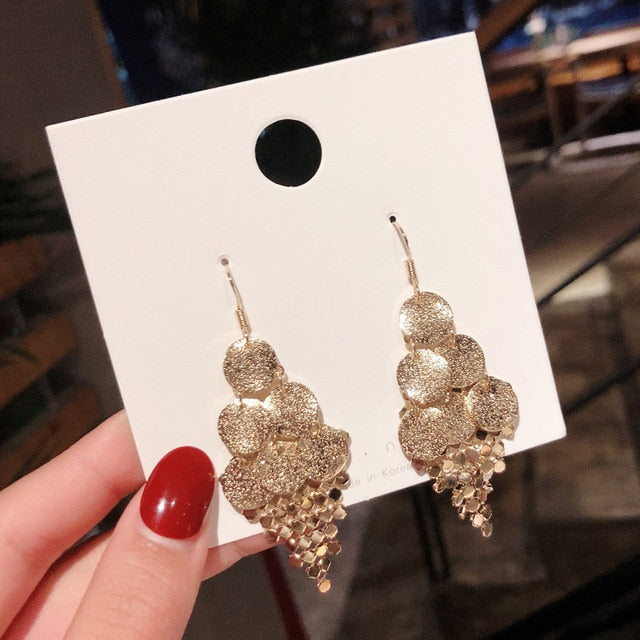 2019 New Crystal Pearl Tassel Earrings Female Long Paragraph Geometric Pendant Earrings Wedding Fashion Jewelry Jewelry Gifts