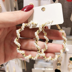 2019 New Crystal Pearl Tassel Earrings Female Long Paragraph Geometric Pendant Earrings Wedding Fashion Jewelry Jewelry Gifts