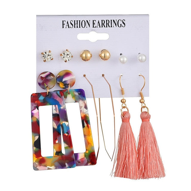 Tassel Acrylic Earrings For Women Bohemian Earrings Set Big Geometric Drop Earring 2020 Pearl Earrings Set DIY Fashion Jewelry