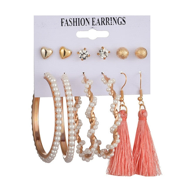 Tassel Acrylic Earrings For Women Bohemian Earrings Set Big Geometric Drop Earring 2020 Pearl Earrings Set DIY Fashion Jewelry