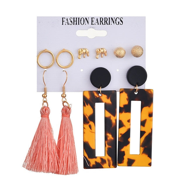 Tassel Acrylic Earrings For Women Bohemian Earrings Set Big Geometric Drop Earring 2020 Pearl Earrings Set DIY Fashion Jewelry