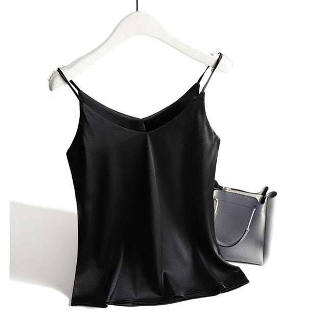 Spaghetti Strap Top Women Halter V Neck Basic White Cami Sleeveless Satin Silk Tank Tops Women'S Summer 2020 Camisole Plus Size