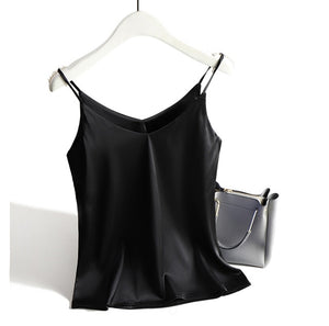 Spaghetti Strap Top Women Halter V Neck Basic White Cami Sleeveless Satin Silk Tank Tops Women'S Summer 2020 Camisole Plus Size