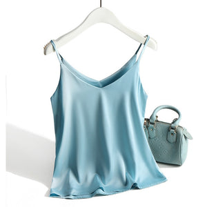 Spaghetti Strap Top Women Halter V Neck Basic White Cami Sleeveless Satin Silk Tank Tops Women'S Summer 2020 Camisole Plus Size