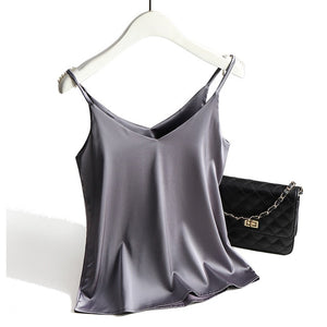 Spaghetti Strap Top Women Halter V Neck Basic White Cami Sleeveless Satin Silk Tank Tops Women'S Summer 2020 Camisole Plus Size