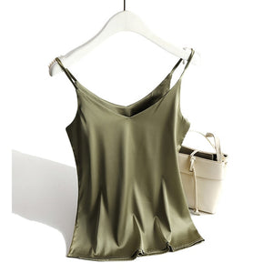 Spaghetti Strap Top Women Halter V Neck Basic White Cami Sleeveless Satin Silk Tank Tops Women'S Summer 2020 Camisole Plus Size