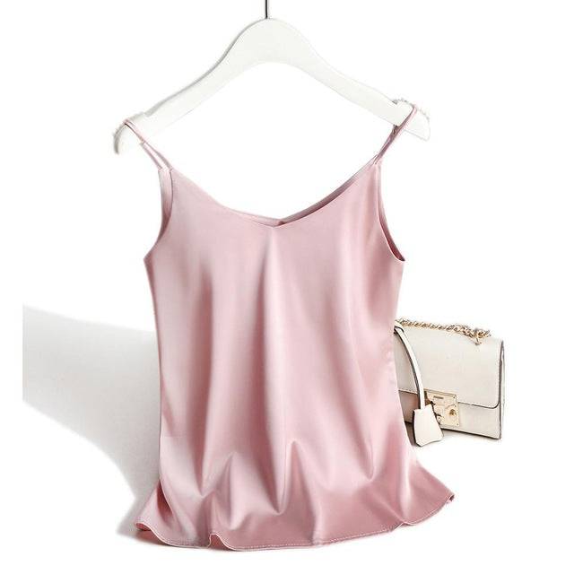 Spaghetti Strap Top Women Halter V Neck Basic White Cami Sleeveless Satin Silk Tank Tops Women'S Summer 2020 Camisole Plus Size