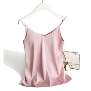Spaghetti Strap Top Women Halter V Neck Basic White Cami Sleeveless Satin Silk Tank Tops Women'S Summer 2020 Camisole Plus Size