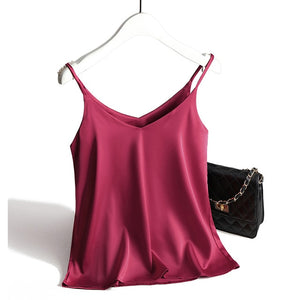Spaghetti Strap Top Women Halter V Neck Basic White Cami Sleeveless Satin Silk Tank Tops Women'S Summer 2020 Camisole Plus Size