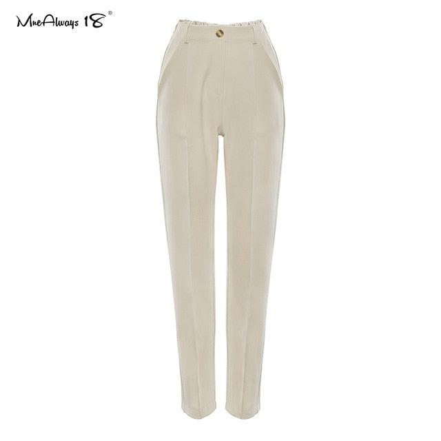 Mnealways18 Vintage Zipper Khaki Trousers Women High Waist Office Pants Ladies Brown Trousers Work Wear Summer Long Pants 2020