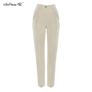 Mnealways18 Vintage Zipper Khaki Trousers Women High Waist Office Pants Ladies Brown Trousers Work Wear Summer Long Pants 2020