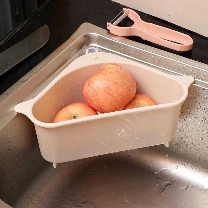 Kitchen Triangular Sink Strainer Drain Vegetable Fruit Drainer Basket Suction Cup Sponge Rack Storage ToolSink Filter Shelf