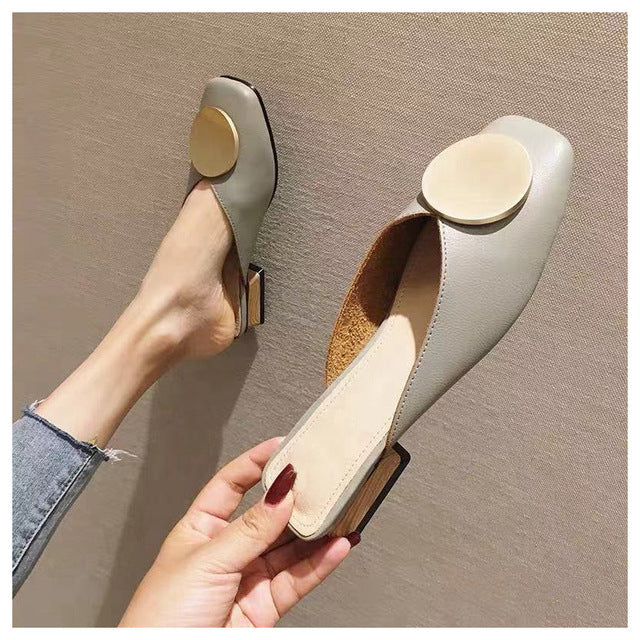2020 zapatillas de mujer de diseñador de marca zapatos informales de tacón plano deslizantes de hebilla británica zapatos de verano de tacón de bloque de madera