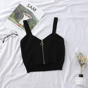 HELIAR Tops Women Crop Top Club Sexy Zipper Knitting Camisole With Hole Female Tank Tops Ladies Sleeveless Solid Strap Top Women