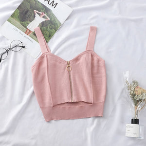 HELIAR Tops Women Crop Top Club Sexy Zipper Knitting Camisole With Hole Female Tank Tops Ladies Sleeveless Solid Strap Top Women