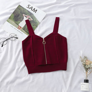 HELIAR Tops Women Crop Top Club Sexy Zipper Knitting Camisole With Hole Female Tank Tops Ladies Sleeveless Solid Strap Top Women