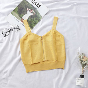 HELIAR Tops Women Crop Top Club Sexy Zipper Knitting Camisole With Hole Female Tank Tops Ladies Sleeveless Solid Strap Top Women