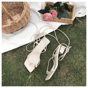 New Fashion Women Sandals Low Heel Lace Up sandal Back Strap Summer Shoes Gladiator Casual Sandal Narrow Band zapatos mujer Shoe
