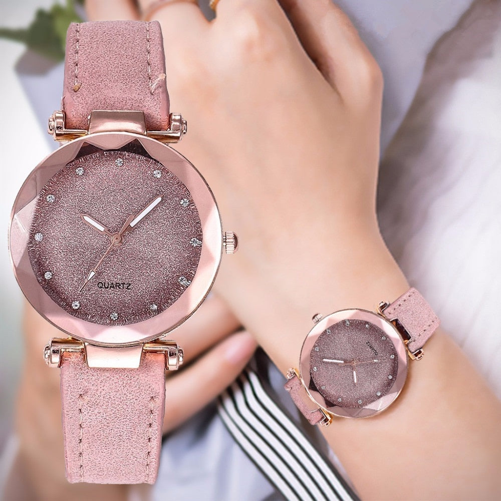 Montre-bracelet cuir strass femmes romantique | Décontracté-bracelet ciel étoilé décontractée, strass styliste dames, robe Gfit Simple