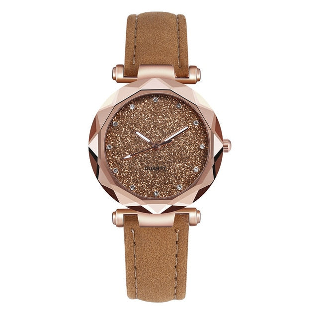 Montre-bracelet cuir strass femmes romantique | Décontracté-bracelet ciel étoilé décontractée, strass styliste dames, robe Gfit Simple