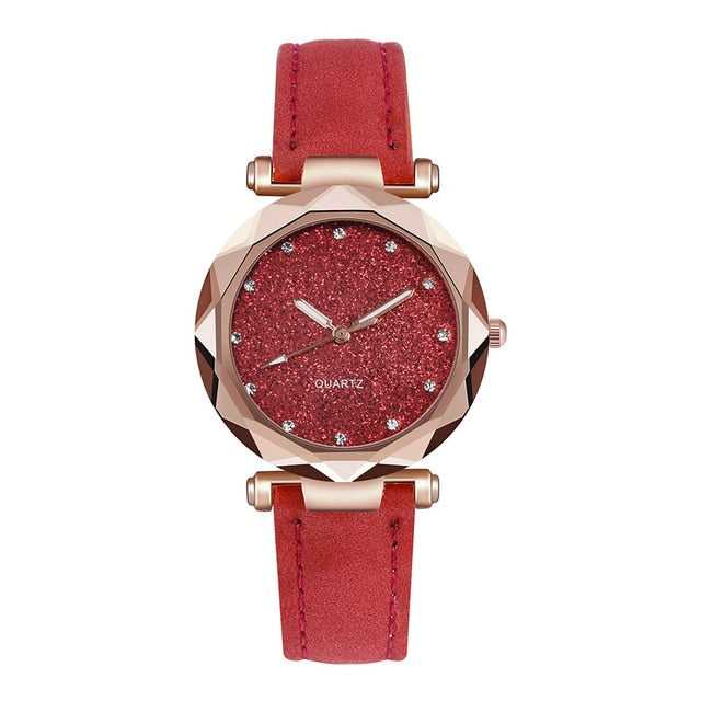 Montre-bracelet cuir strass femmes romantique | Décontracté-bracelet ciel étoilé décontractée, strass styliste dames, robe Gfit Simple