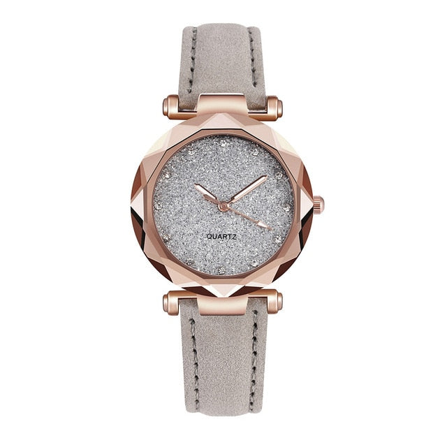 Montre-bracelet cuir strass femmes romantique | Décontracté-bracelet ciel étoilé décontractée, strass styliste dames, robe Gfit Simple