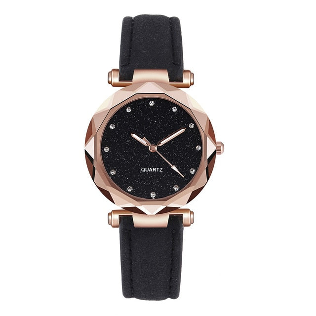 Montre-bracelet cuir strass femmes romantique | Décontracté-bracelet ciel étoilé décontractée, strass styliste dames, robe Gfit Simple