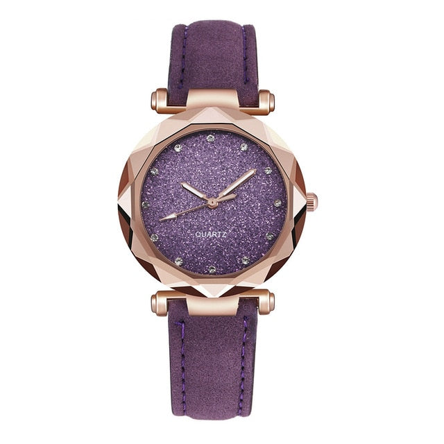 Montre-bracelet cuir strass femmes romantique | Décontracté-bracelet ciel étoilé décontractée, strass styliste dames, robe Gfit Simple