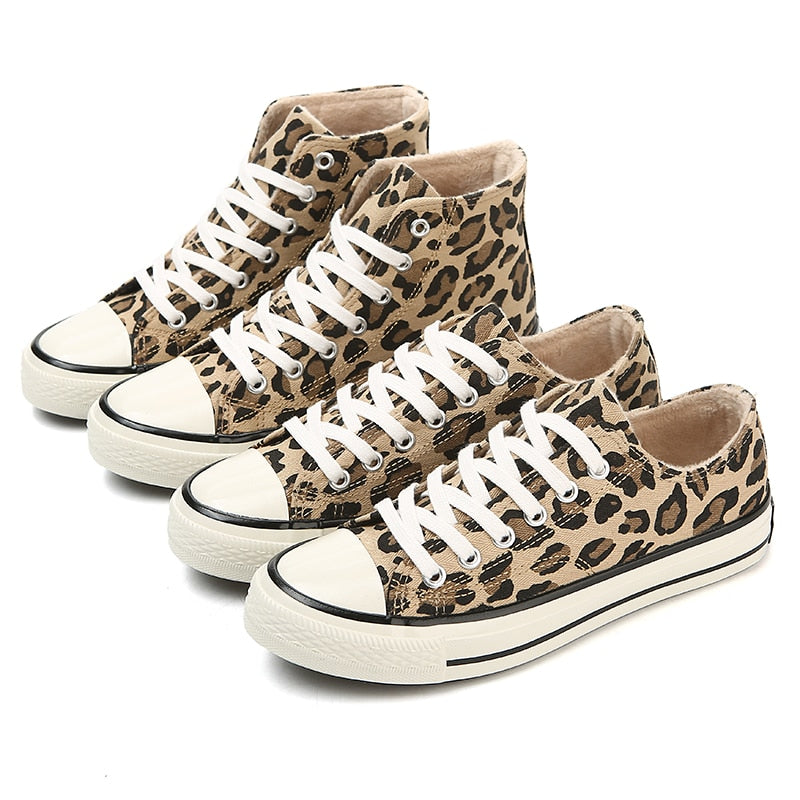 Winter Leopard Ankle Boots Women Plush Lining Lace-Up Canvas Shoes Woman Casual High-Top Shoes Fashion Sneakers Women Boots