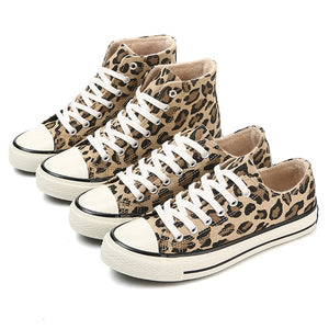 Winter Leopard Ankle Boots Women Plush Lining Lace-Up Canvas Shoes Woman Casual High-Top Shoes Fashion Sneakers Women Boots