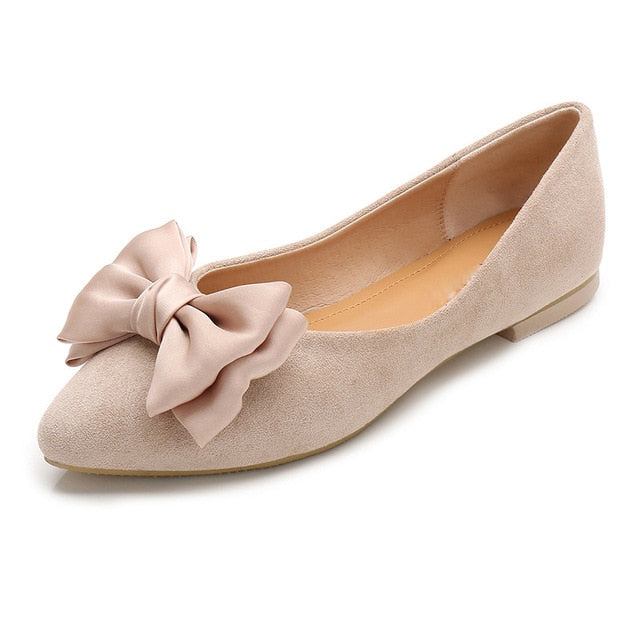 Women Shallow Loafers New Spring Butterfly-Knot Ballet Flats Slip On Pointed Toe Solid Ladies Casual Flat Shoes XWD7169